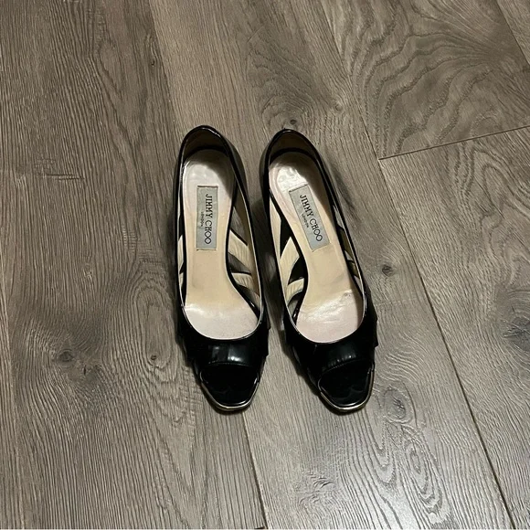 Jimmy Choo black patent leather peep toe heels - Picture 7 of 8
